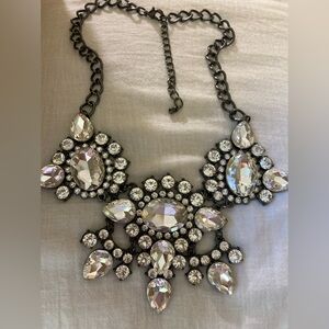Fit for‎ a Princess Jeweled Statement Gun Metal and Clear Stones Necklace